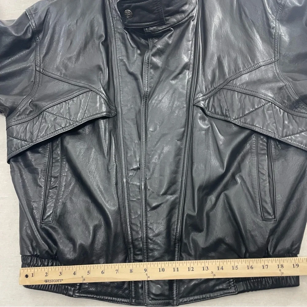 Wilsons Leather Motorcycle Jacket Vintage Black Leather Biker Bomber Jacket XL - Picture 12 of 15